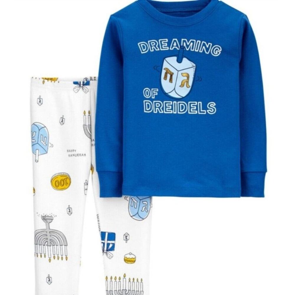 Carter's Dreidel PJs Jewish 100% cotton soft touch Hanukkah blue Size 12